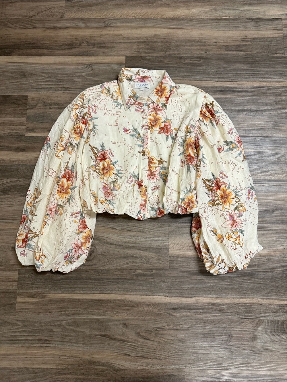 Calypso St. Barth Floral Map Linen Blend Blouse
